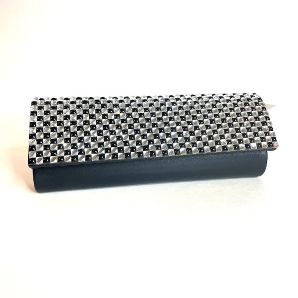 Deline Black Silver Rhinestone Clutch Evening Bag Fold Over Purse